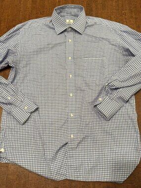 Luigi Borrelli Napoli Men’s 16.5 42 Blue Gingham Check Long Sleeve Dress Shirt